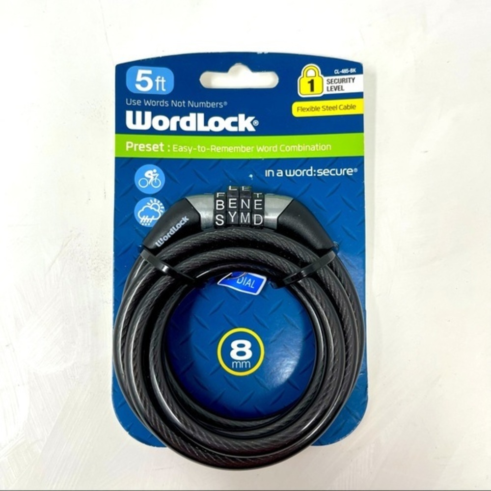 NWT! Wordlock 5FT Flexible Steel Cable Bike Lock!